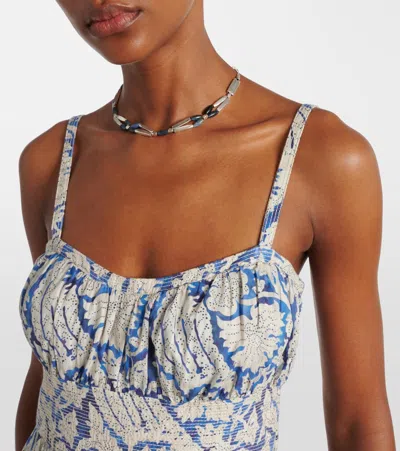 Ulla Johnson Nadine Floral Cotton-blend Midi Dress In Blue