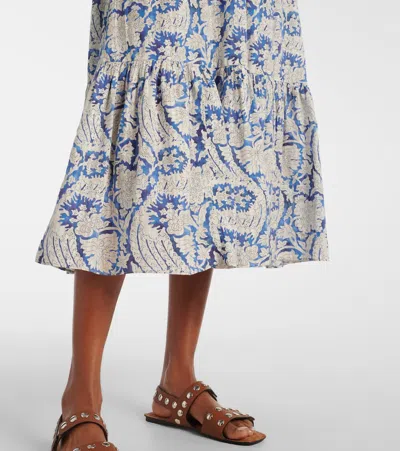 Ulla Johnson Nadine Floral Cotton-blend Midi Dress In Blue