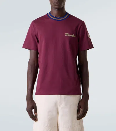 Moncler Logo Cotton Jersey T-shirt In Burgundy