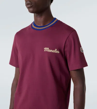 Moncler Logo Cotton Jersey T-shirt In Burgundy