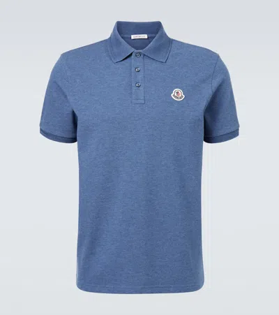 Moncler Blue Tricol-trimmed Pique Polo Shirt