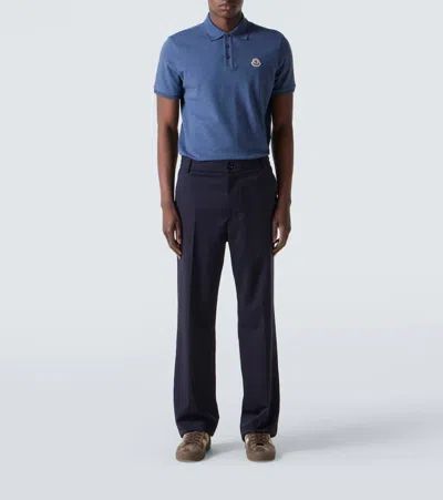 Moncler Blue Tricol-trimmed Pique Polo Shirt