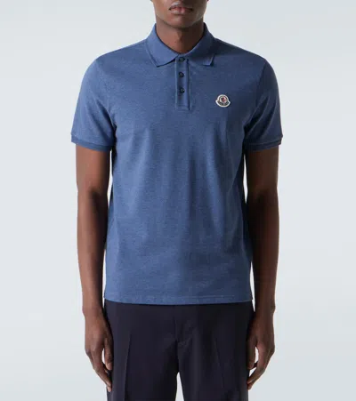 Moncler Blue Tricol-trimmed Pique Polo Shirt