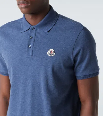Moncler Blue Tricol-trimmed Pique Polo Shirt