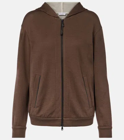 Brunello Cucinelli Brown Sweatshirt With Fixed Hood And Monil Detail On The Sleeve