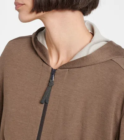 Brunello Cucinelli Brown Sweatshirt With Fixed Hood And Monil Detail On The Sleeve