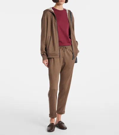 Brunello Cucinelli Brown Sweatshirt With Fixed Hood And Monil Detail On The Sleeve