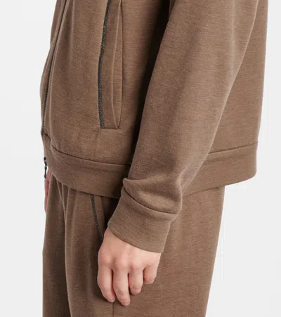Brunello Cucinelli Brown Sweatshirt With Fixed Hood And Monil Detail On The Sleeve
