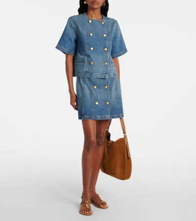 Ulla Johnson Clara Mini Denim Skirt In Danube In Brown