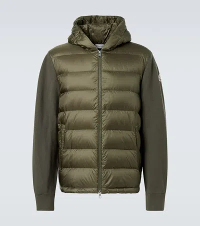 Moncler Mens Olive Hybrid Tricot Hooded Wool Knit Cardigan In Green