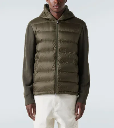 Moncler Mens Olive Hybrid Tricot Hooded Wool Knit Cardigan In Green
