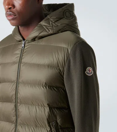 Moncler Mens Olive Hybrid Tricot Hooded Wool Knit Cardigan In Green