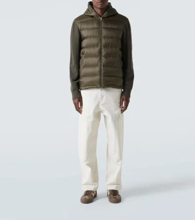 Moncler Mens Olive Hybrid Tricot Hooded Wool Knit Cardigan In Green