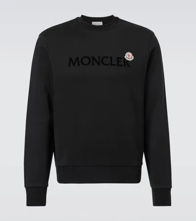 Moncler Logo Patch Cotton Sweatshirt In Black