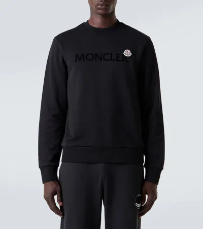 Moncler Logo Patch Cotton Sweatshirt In Black