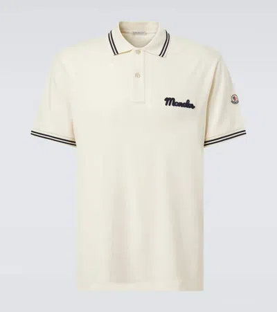 Moncler Mens Logo-embroidery Stripe-trim Cotton-jersey Polo Shirt Cream In Neutral