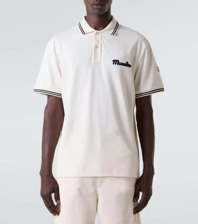 Moncler Mens Logo-embroidery Stripe-trim Cotton-jersey Polo Shirt Cream In Neutral