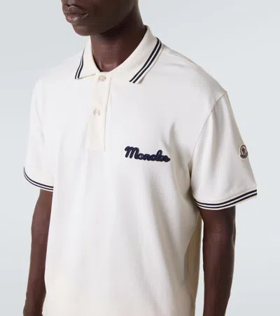 Moncler Mens Logo-embroidery Stripe-trim Cotton-jersey Polo Shirt Cream In Neutral