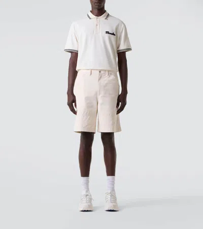 Moncler Mens Logo-embroidery Stripe-trim Cotton-jersey Polo Shirt Cream In Neutral