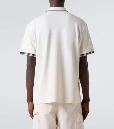 Moncler Mens Logo-embroidery Stripe-trim Cotton-jersey Polo Shirt Cream In Neutral