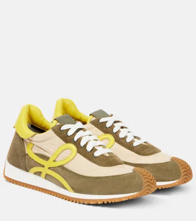 Loewe Flow Runner 2.0 Leather-trimmed Shell And Suede Sneakers In Green