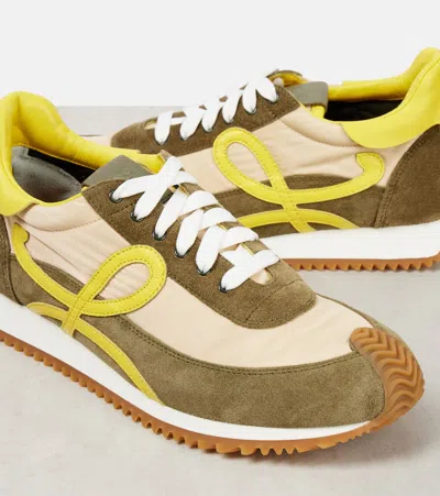 Loewe Flow Runner 2.0 Leather-trimmed Shell And Suede Sneakers In Green