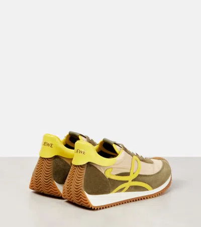 Loewe Flow Runner 2.0 Leather-trimmed Shell And Suede Sneakers In Green