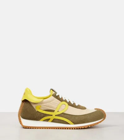 Loewe Flow Runner 2.0 Leather-trimmed Shell And Suede Sneakers In Green