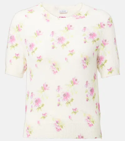 Loewe Crew Neck Floral Pattern Cotton Blend Sweater In Multi