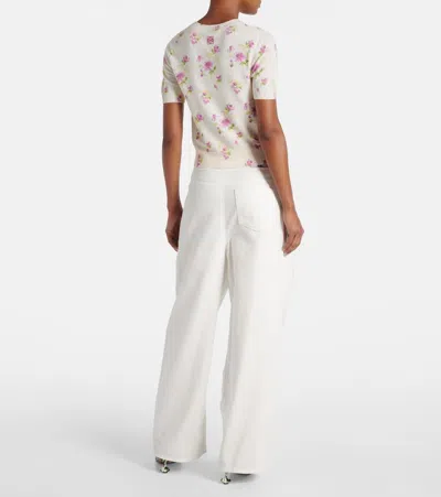 Loewe Crew Neck Floral Pattern Cotton Blend Sweater In Multi