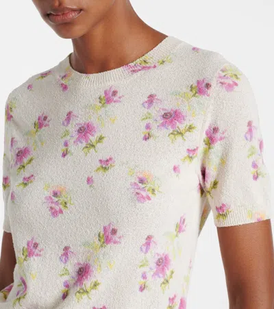 Loewe Crew Neck Floral Pattern Cotton Blend Sweater In Multi