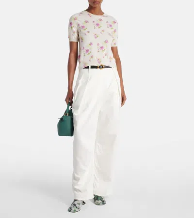 Loewe Crew Neck Floral Pattern Cotton Blend Sweater In Multi