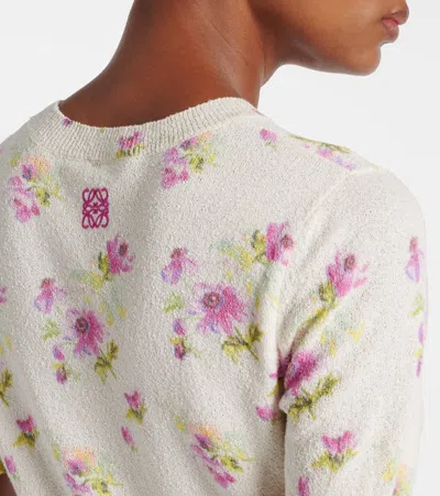 Loewe Crew Neck Floral Pattern Cotton Blend Sweater In Multi