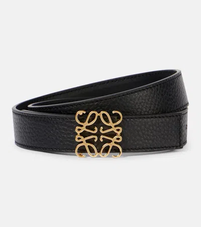 Loewe Anagram Reversible Grained Leather Belt In Black
