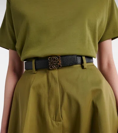 Loewe Anagram Reversible Grained Leather Belt In Black