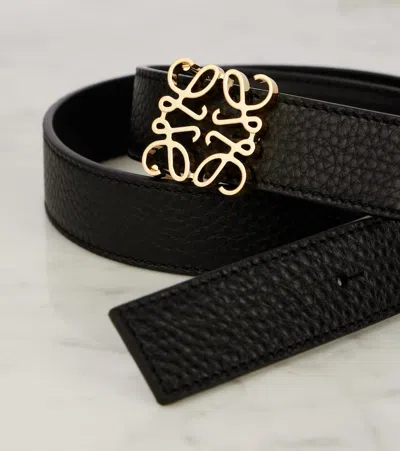 Loewe Anagram Reversible Grained Leather Belt In Black
