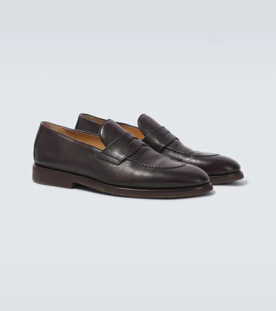 Brunello Cucinelli Leather Slip-on Loafers Rubber Sole In Burgundy