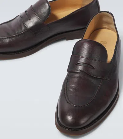 Brunello Cucinelli Leather Slip-on Loafers Rubber Sole In Burgundy