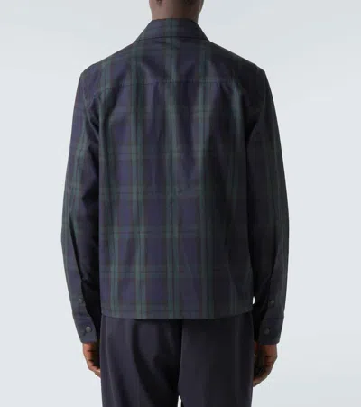 Moncler Cotton Gabarine Shirt Jacket With Check Pattern In Blue