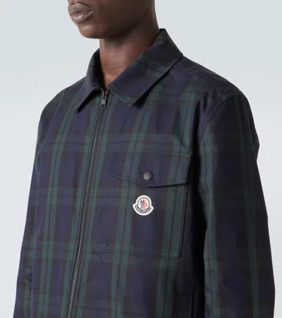 Moncler Cotton Gabarine Shirt Jacket With Check Pattern In Blue