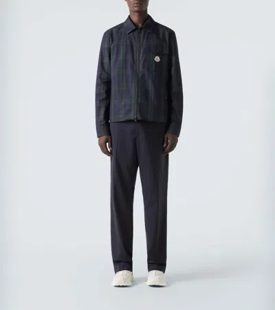 Moncler Cotton Gabarine Shirt Jacket With Check Pattern In Blue