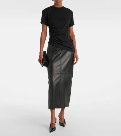 Victoria Beckham Asymmetric Hem Gathered Detail T-shirt In Black