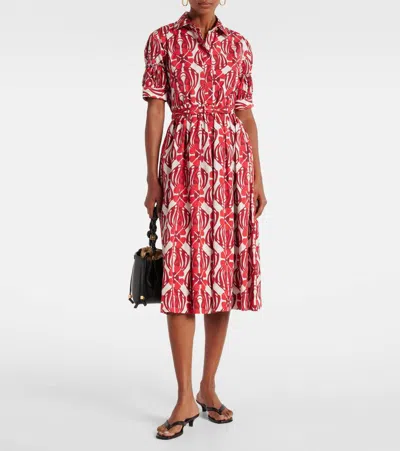La Doublej Libertine Printed Cotton Shirt Dress In Red