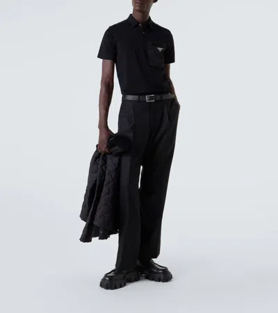 Prada Tread Sole Triangular Logo Plaque Leather Penny Loafers In Black