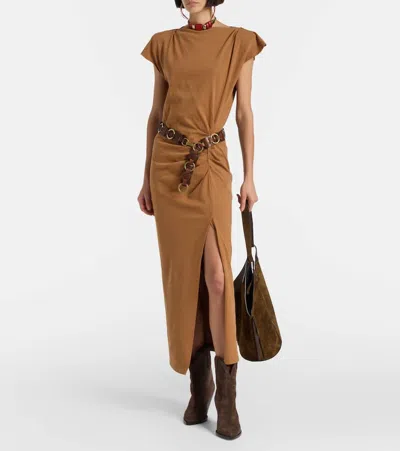 Isabel Marant Nadela Midi Dress With Side Slit In Brown