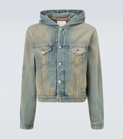 Acne Studios Men Denim Hooded Jacket In Gray
