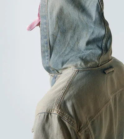 Acne Studios Men Denim Hooded Jacket In Gray