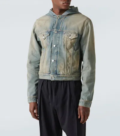 Acne Studios Men Denim Hooded Jacket In Gray
