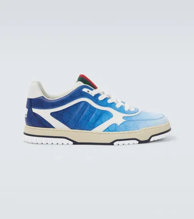 Gucci Canvas Sneakers With Printed Design And Contrast Panels In Blue