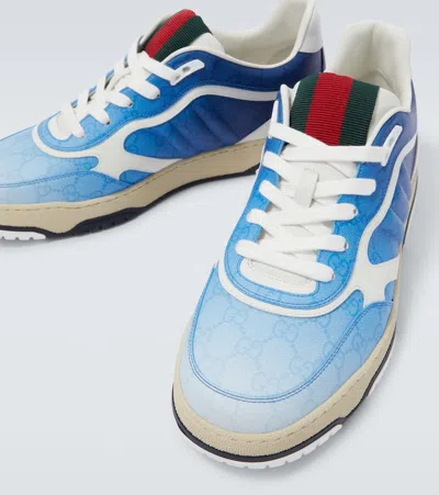 Gucci Canvas Sneakers With Printed Design And Contrast Panels In Blue